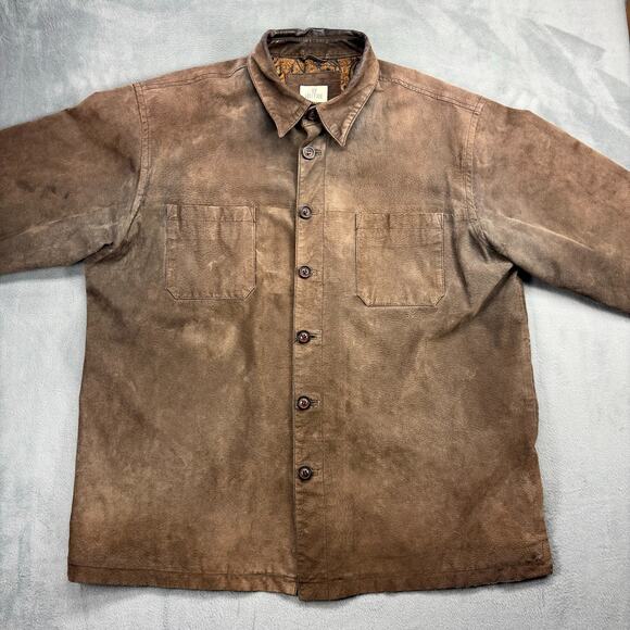 Vintage Suede Shacket by Solitude Men's XL Brown Paisley Lining Genuine Leather